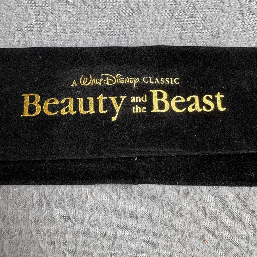 Vintage 1990s Disney Beauty and the Beast Musical Quartz Watch Gold Tone Leather